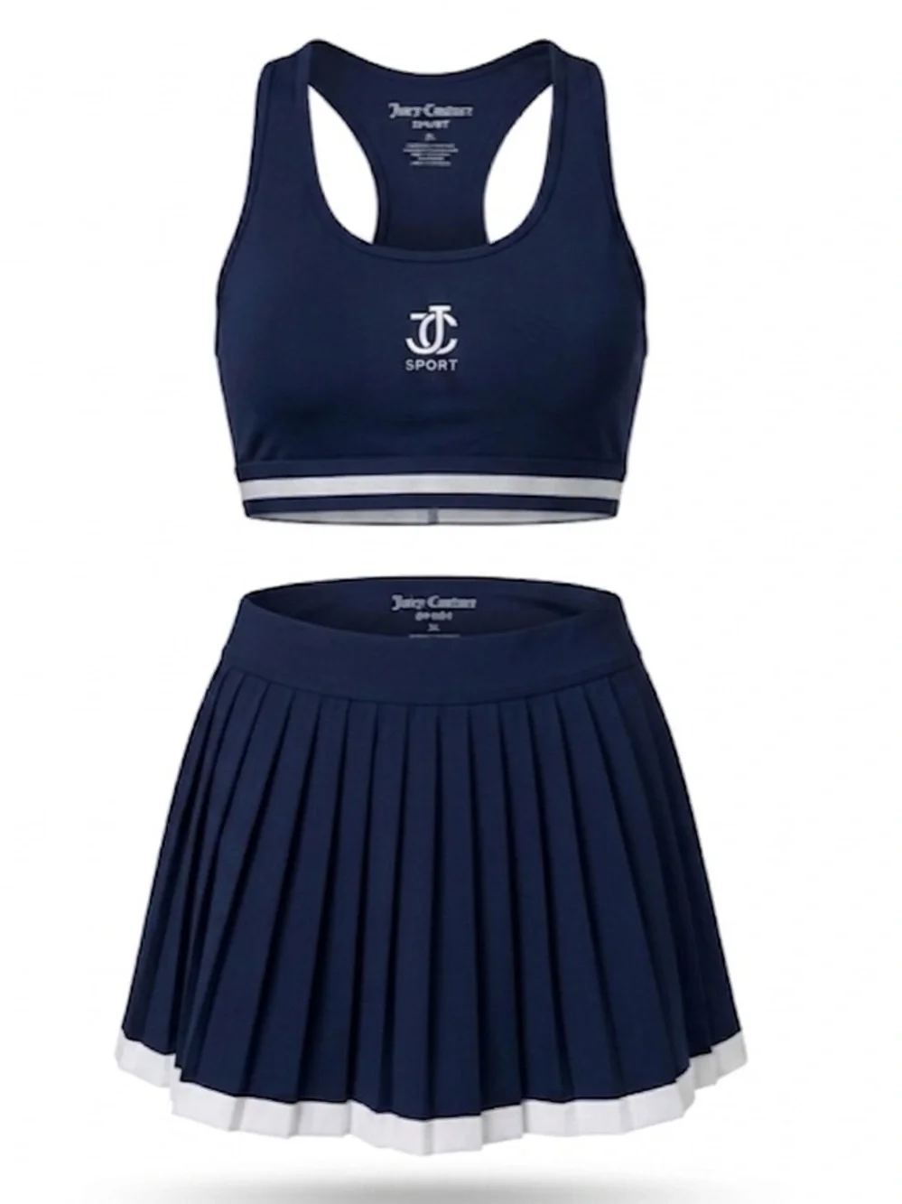 Juicy Couture Navy & White Sport Crop Tank with Pleated Skirt XL NWT
